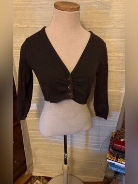 Deb Brown Cropped Button-Front V-Neck Top